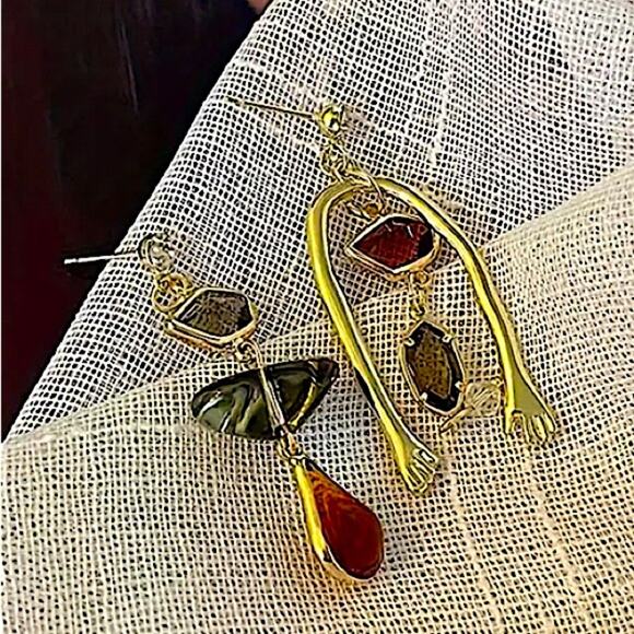 Gold Stone Mix Match Dangle Earrings - Picture 9 of 11